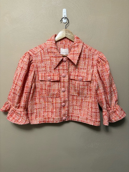 Cinq a Sept Lucie Boucle Julieta Puff Sleeve Jacket Pink Poppy Size 10 NWT New - Picture 6 of 14